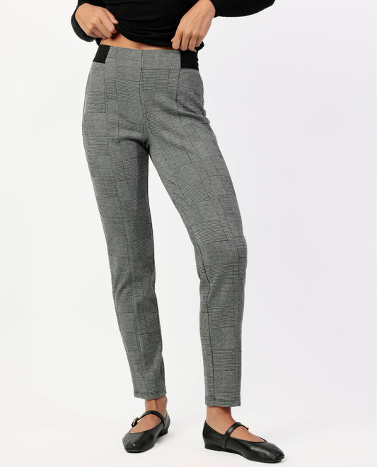 Pantalón Elástico Largo Grey Checked para Mujer