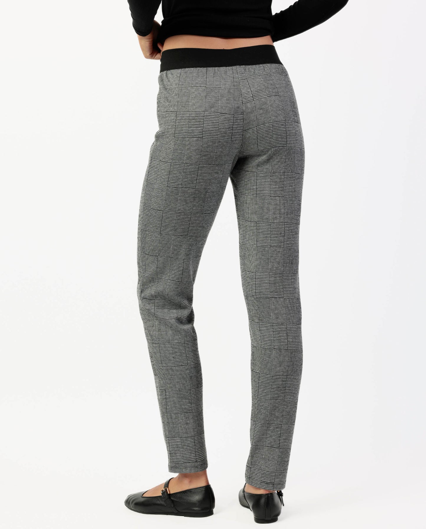 Pantalón Elástico Largo Grey Checked para Mujer