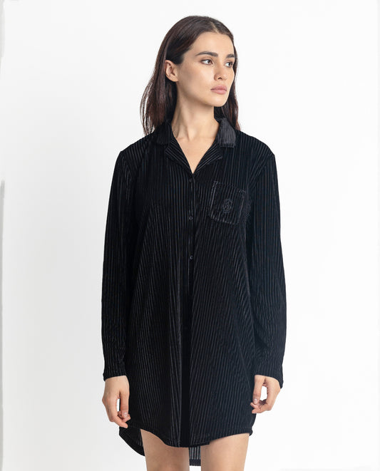 Camisola Negra Manga Larga Elegant Stripes para Mujer