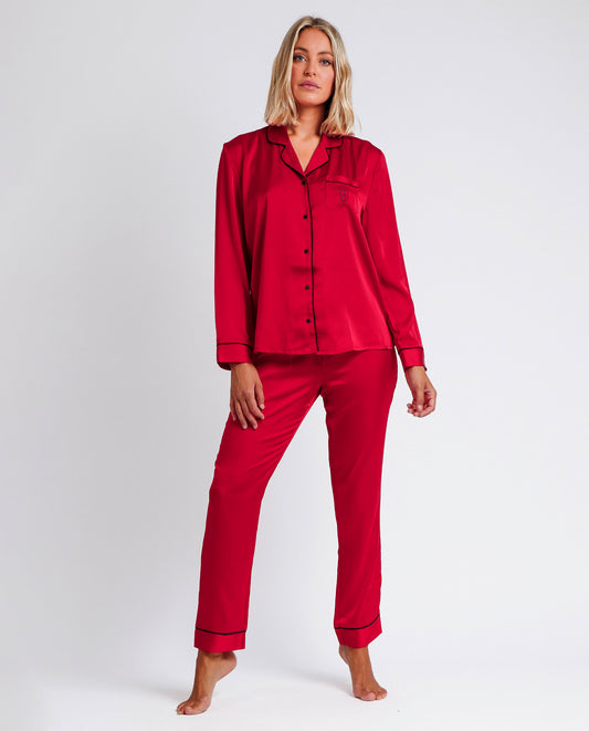 Pijama Rojo Manga Larga Abierto Christmas para Mujer