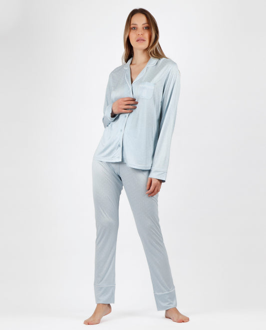 Pijama Abierto Manga Larga Soft Secret Azul para Mujer