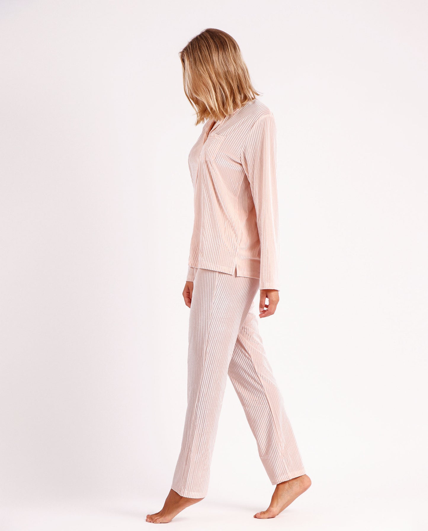 Pijama Manga Larga Abierto Classic Elegant Stripes para Mujer