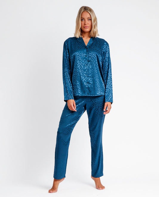 Pijama Abierto Manga Larga Satin Leopard para Mujer