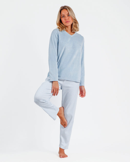 Pijama Manga Larga Doble Velvet Soft Pico Hielo para Mujer
