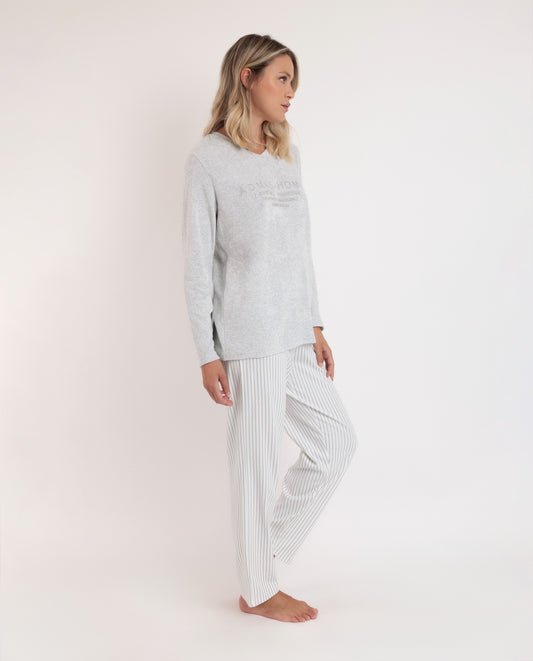 Pijama Manga Larga Doble Velvet Soft Pico Perla para Mujer