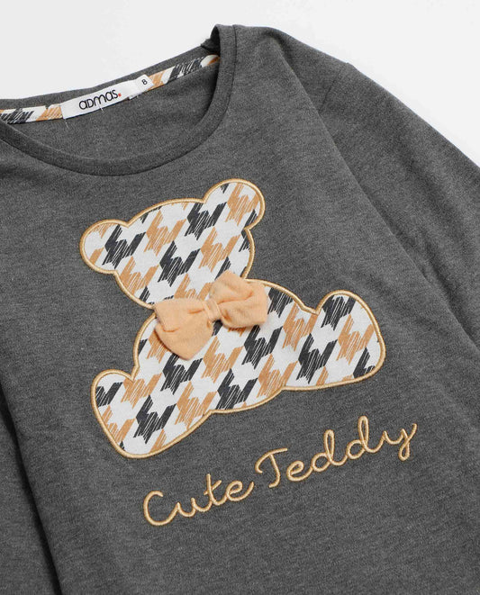Pijama Gris Manga Larga Cute Teddy Gris para Niña