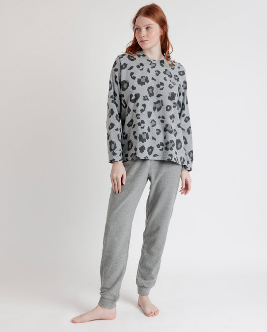Pijama Gris Manga Larga Skin para Mujer