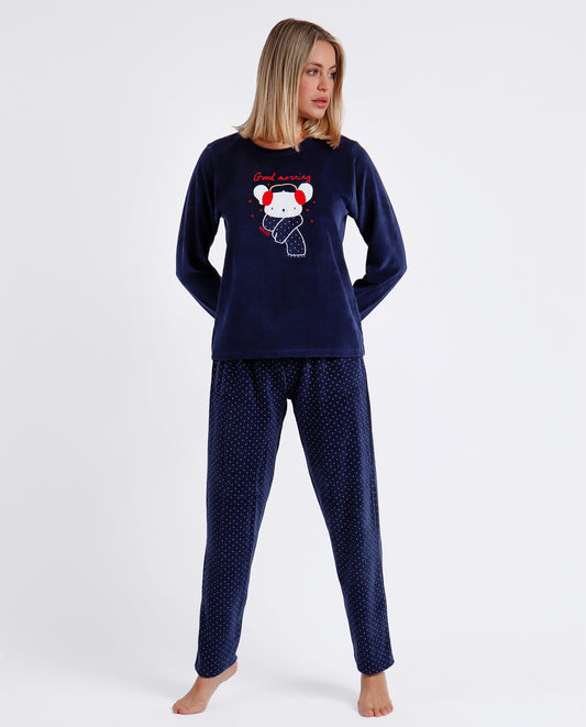 Pijama Terciopelo Manga Larga Morning Mouse para Mujer