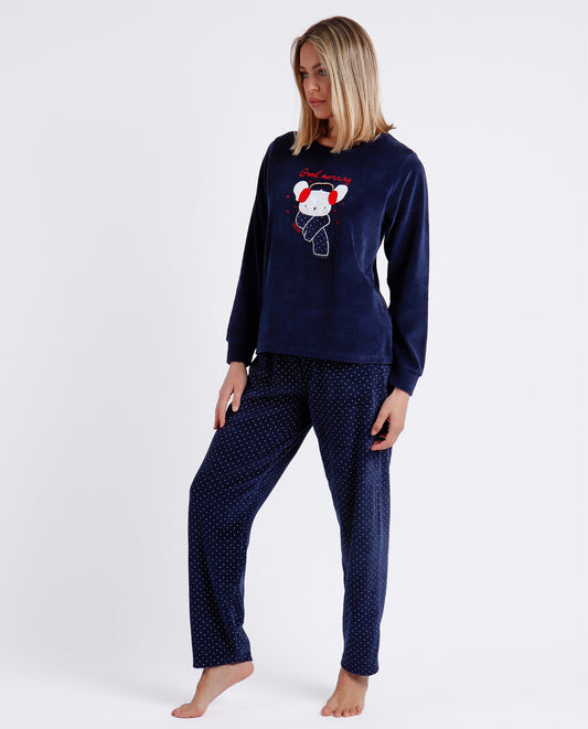 Pijama Terciopelo Manga Larga Morning Mouse para Mujer