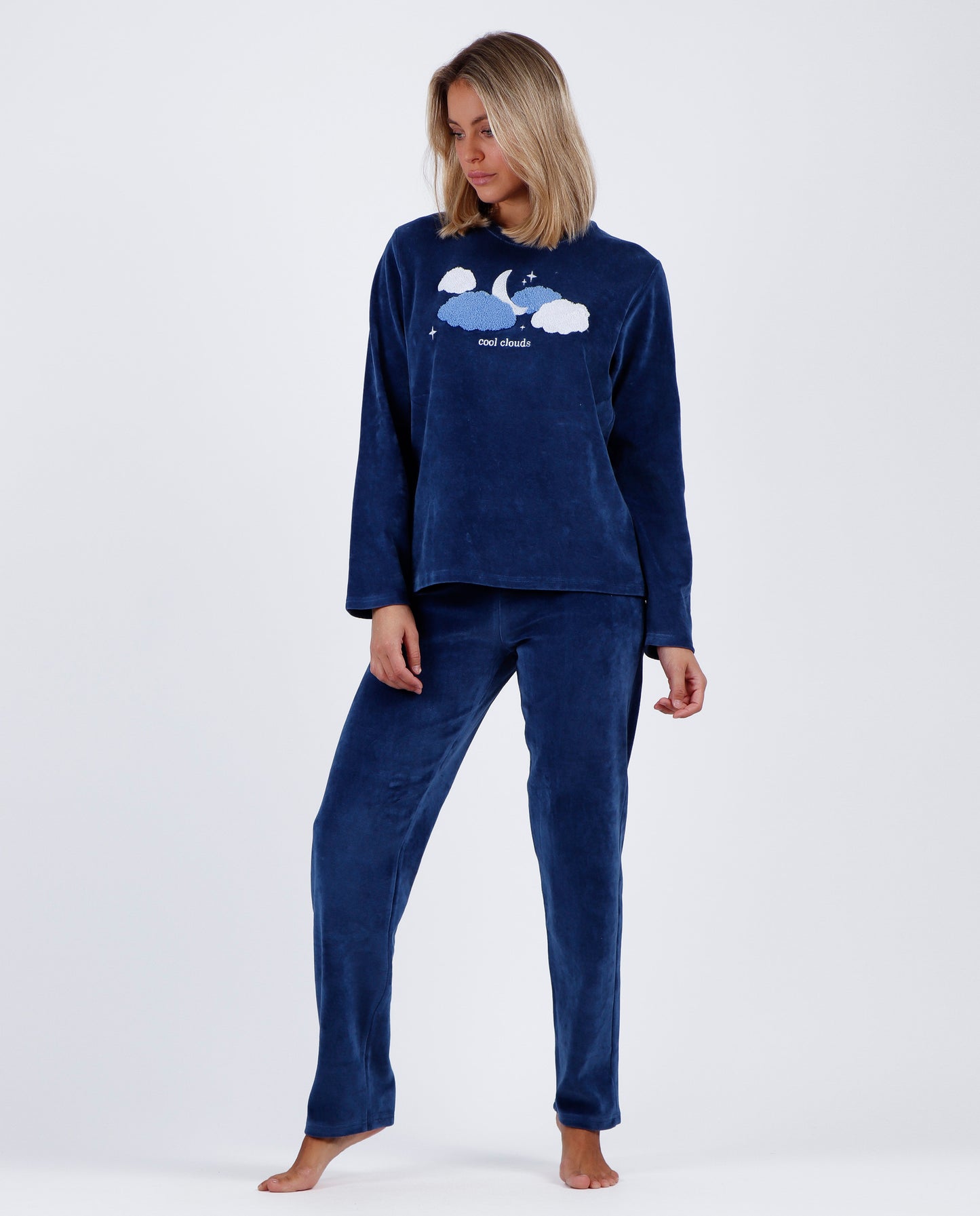 Pijama Terciopelo Manga Larga Cloudy Nights para Mujer