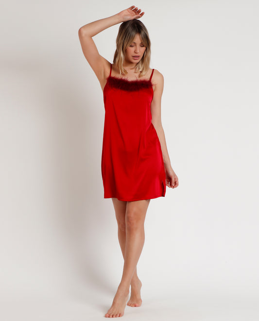 Camisola Roja Tirantes Plumas Marabu Christmas para Mujer