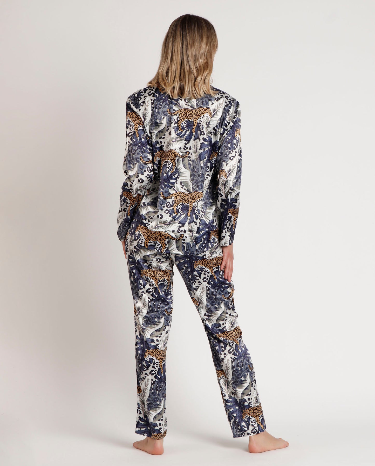 LUXURY Pijama Abierto Manga Larga Luxury Leopard para Mujer