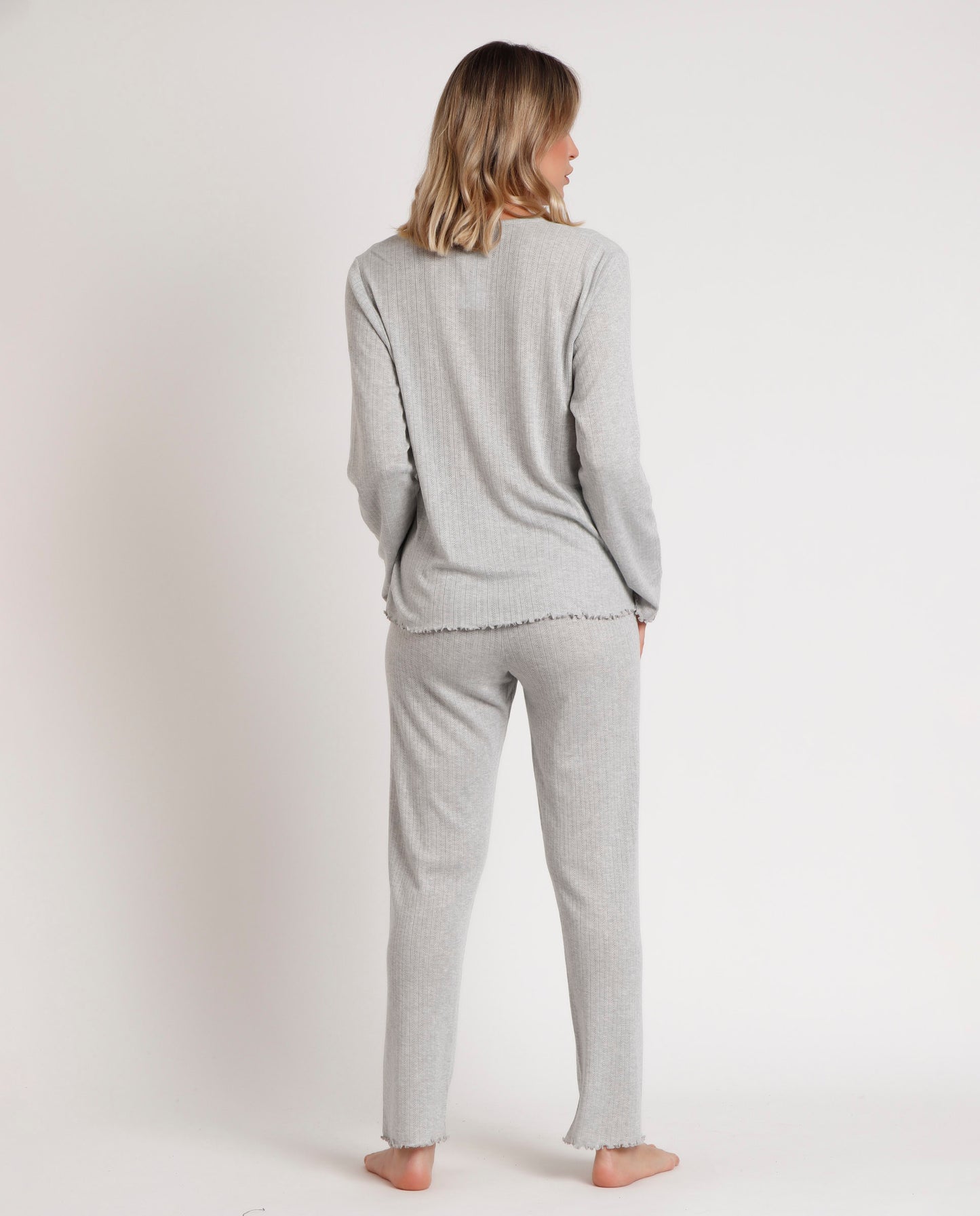 Pijama Manga Larga Tapeta Soft Canalé Gris para Mujer