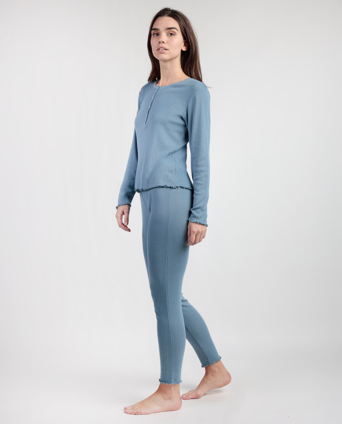 Pijama Manga Larga Tapeta Soft Canalé Azul para Mujer