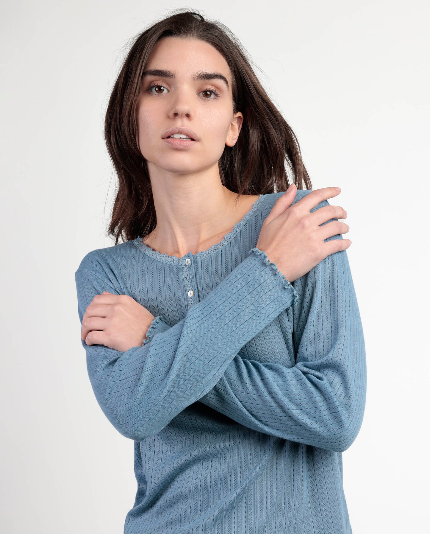 Pijama Manga Larga Tapeta Soft Canalé Azul para Mujer