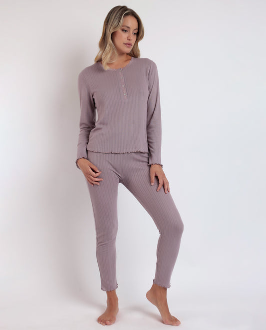 Pijama Manga Larga Tapeta Soft Canalé Berengen para Mujer