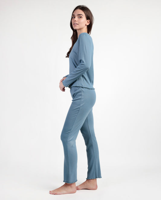 Pijama Manga Larga Pico Soft Canalé Azul para Mujer