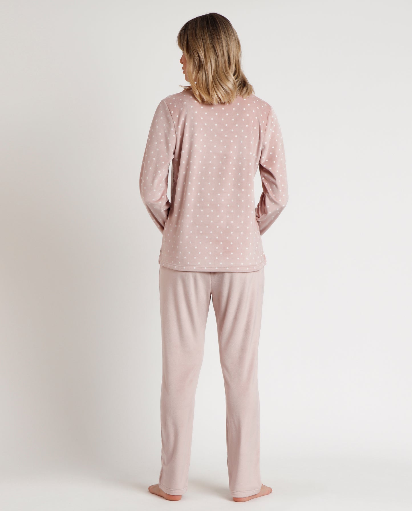 Pijama Manga Larga Velvet Pico Dots Lace para Mujer