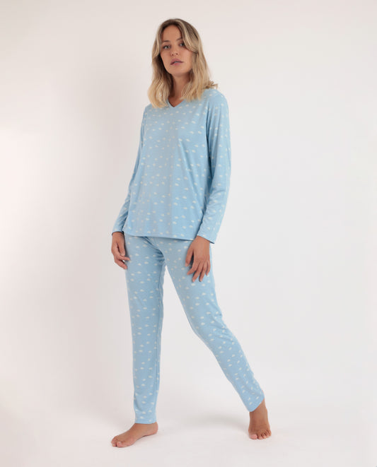 Pijama Manga Larga Maternity Nubes Pico para Mujer
