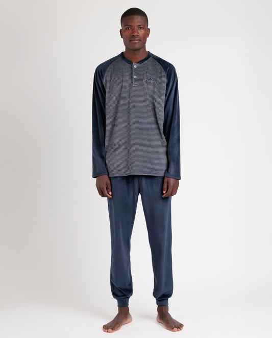 Pijama Manga Larga Velvet Basic Stripes para Hombre