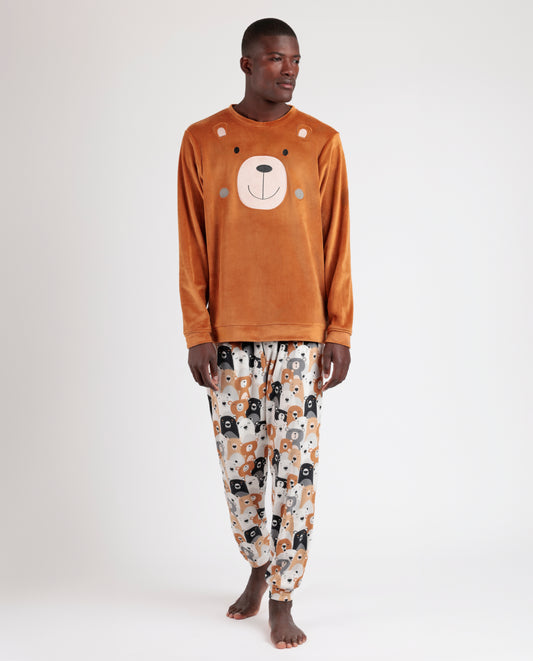 Pijama Manga Larga Velvet Family Bear para Hombre
