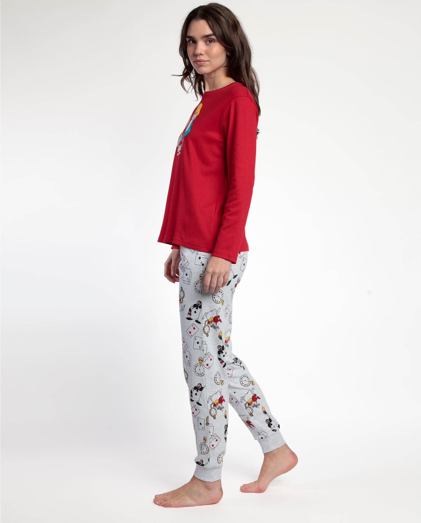Pyjama à manches longues rouge Alice au pays des merveilles pour femme