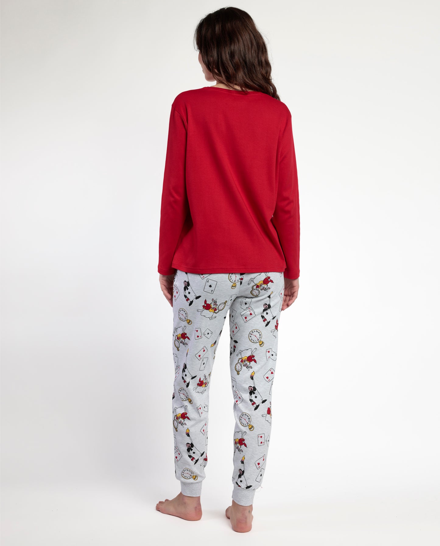 Pyjama à manches longues rouge Alice au pays des merveilles pour femme