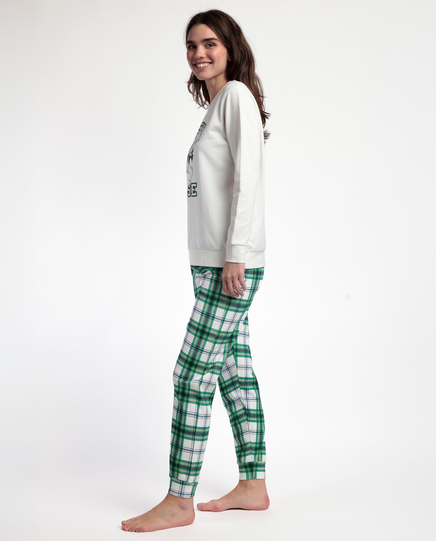 Women's Ski Mouse Plush Long Sleeve Pajamas