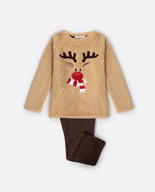 Pijama Manga Larga Calentito Reindeer para Niña
