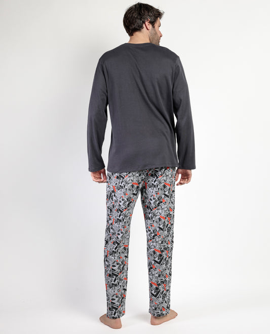 Pijama Manga Larga Comic B&W para Hombre