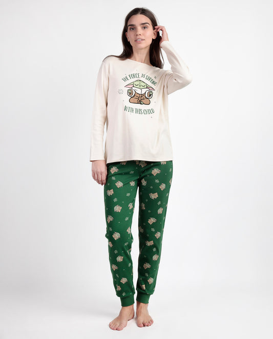 Pijama Manga Larga Grogu Cute para Mujer