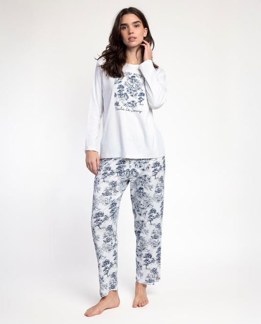 Pijama Manga Larga Toile De Jouy Azul para Mujer