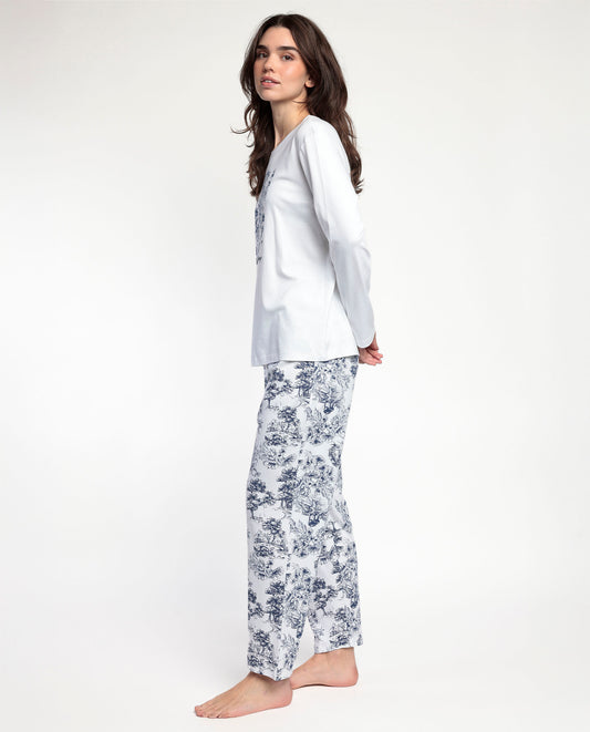 Pijama Manga Larga Toile De Jouy Azul para Mujer