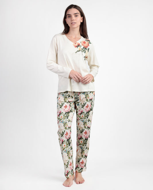 Pijama Manga Larga Cretona para Mujer
