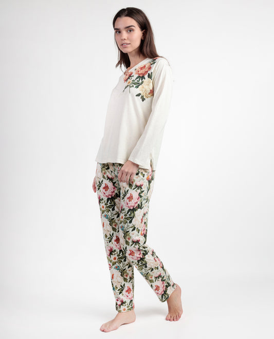 Pijama Manga Larga Cretona para Mujer