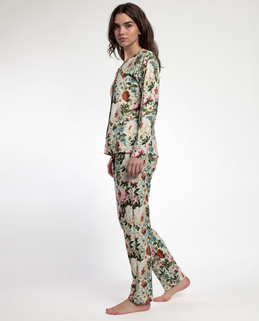 Pijama Manga Larga Abierto Cretona para Mujer