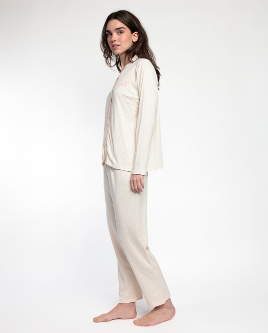 Pijama Manga Larga Abierto Dots & Flowers para Mujer