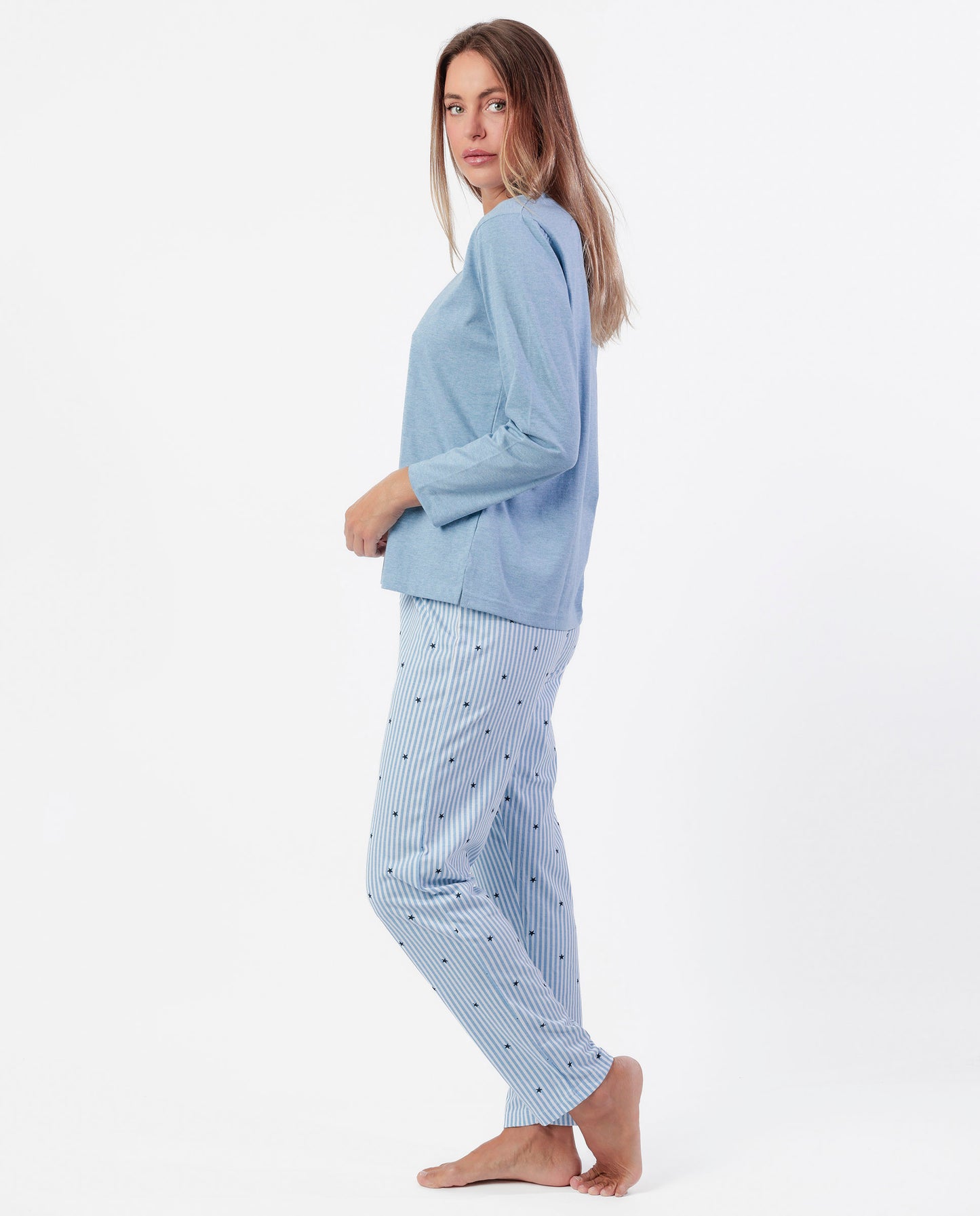 Pijama Manga Larga Tapeta Stripes And Stars Azul para Mujer