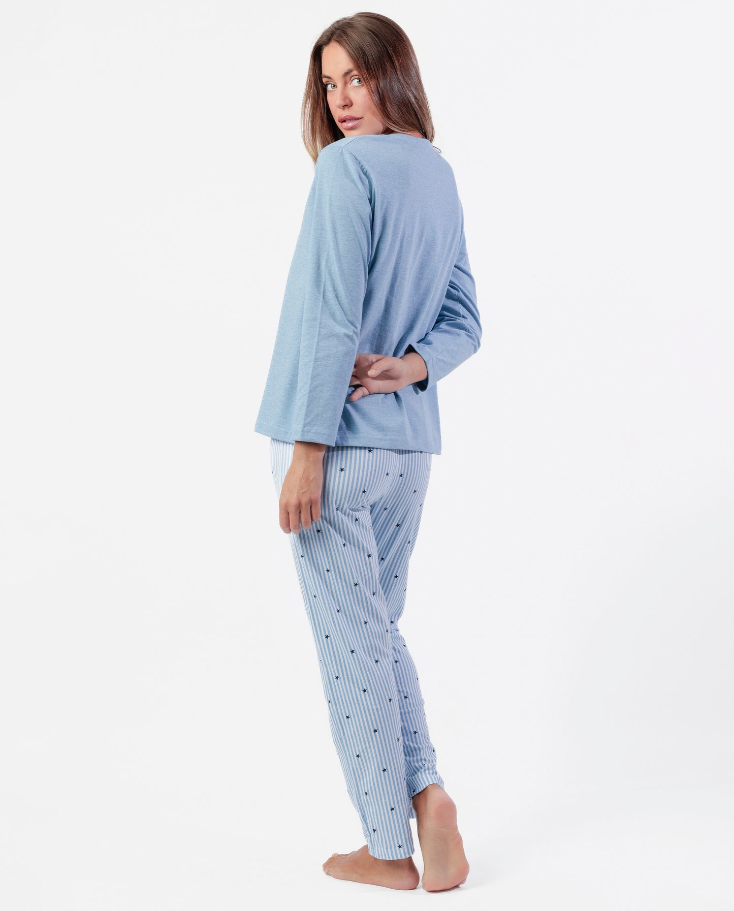 Pijama Manga Larga Tapeta Stripes And Stars Azul para Mujer