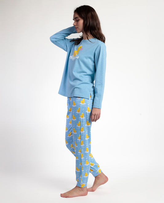 Pijama Azul Manga Larga Sweet Duckling para Mujer
