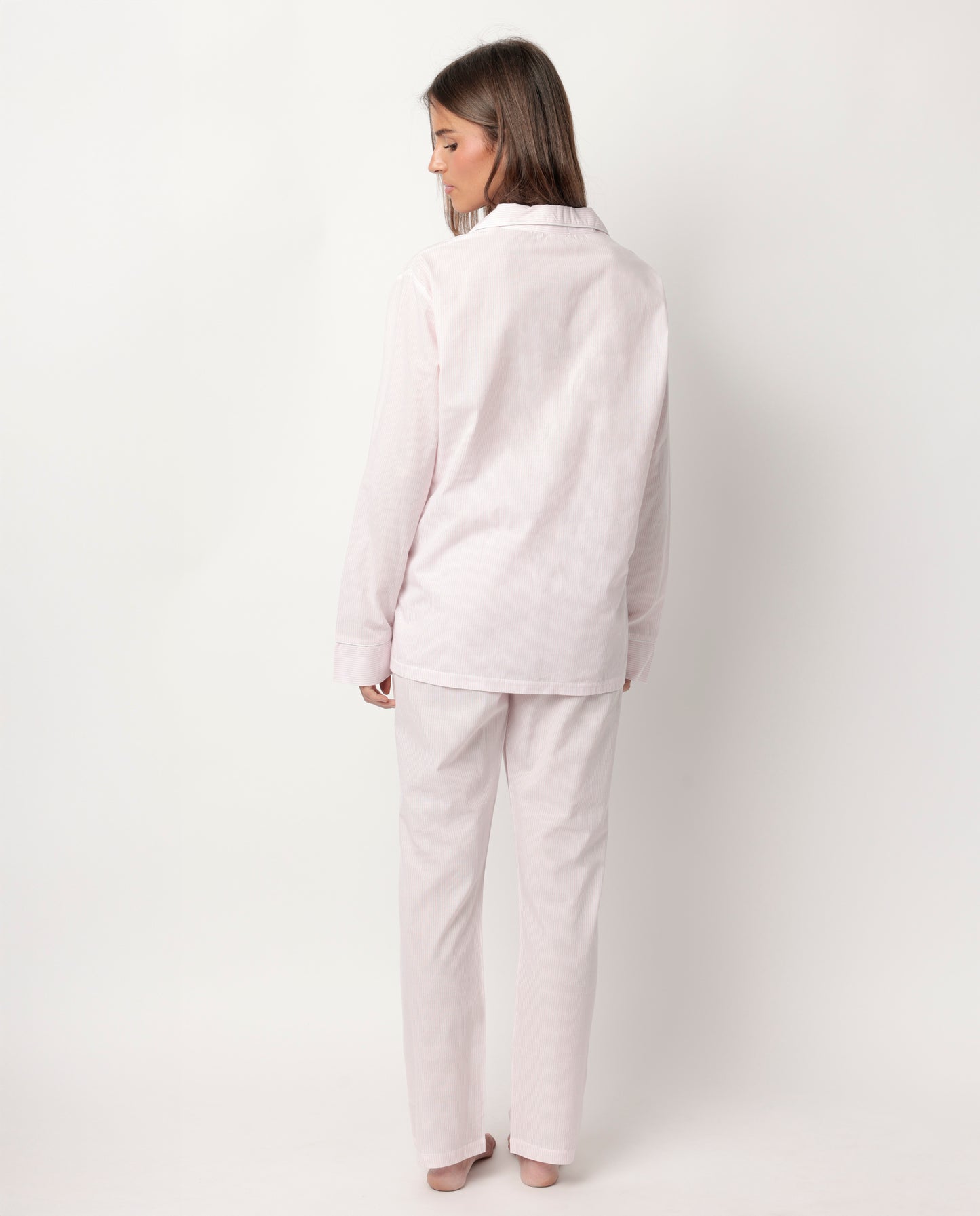 Pijama Manga Larga Abierto Popelín Stripes Rosa para Mujer