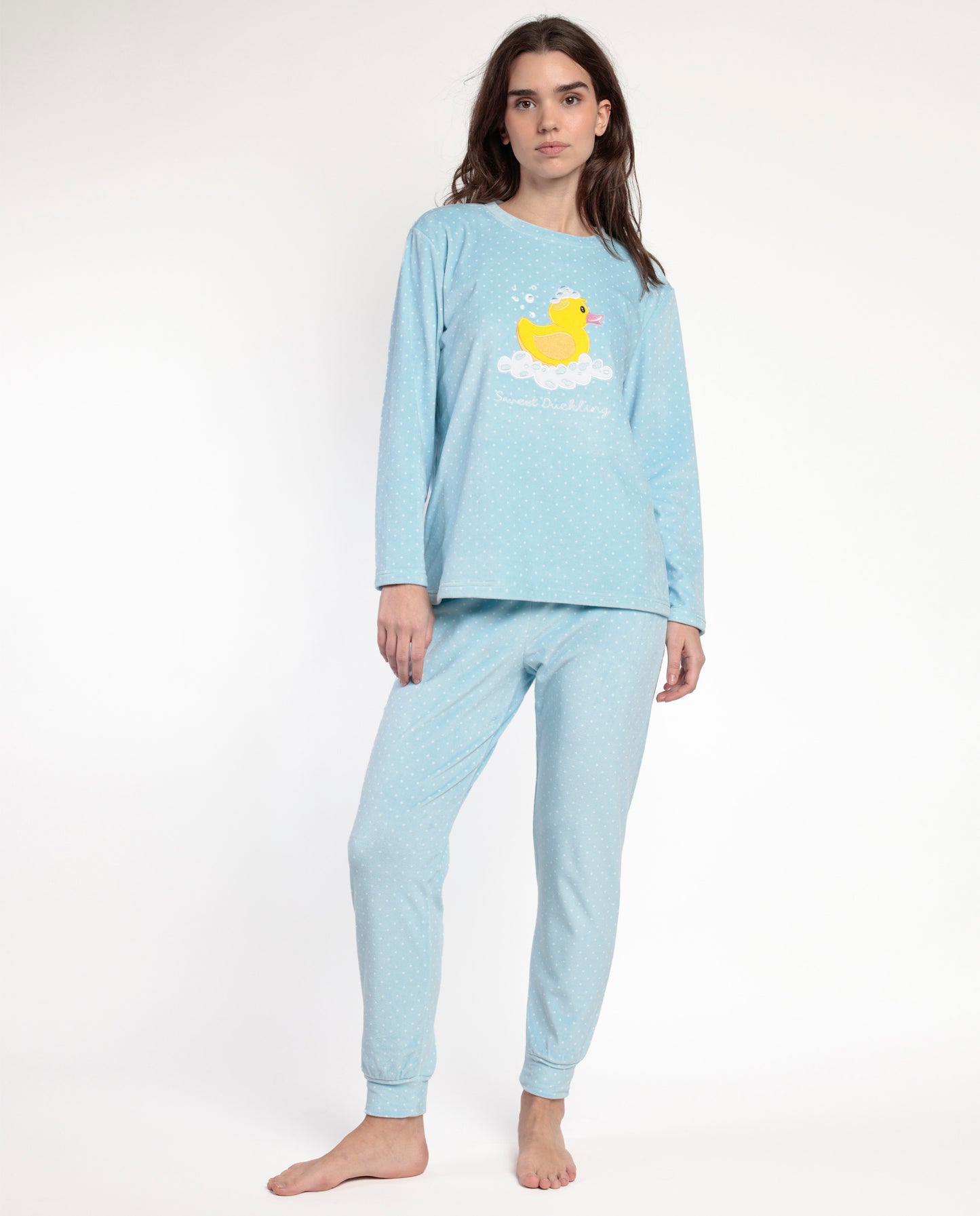Pijama Manga Larga Terciopelo Sweet Duckling para Mujer