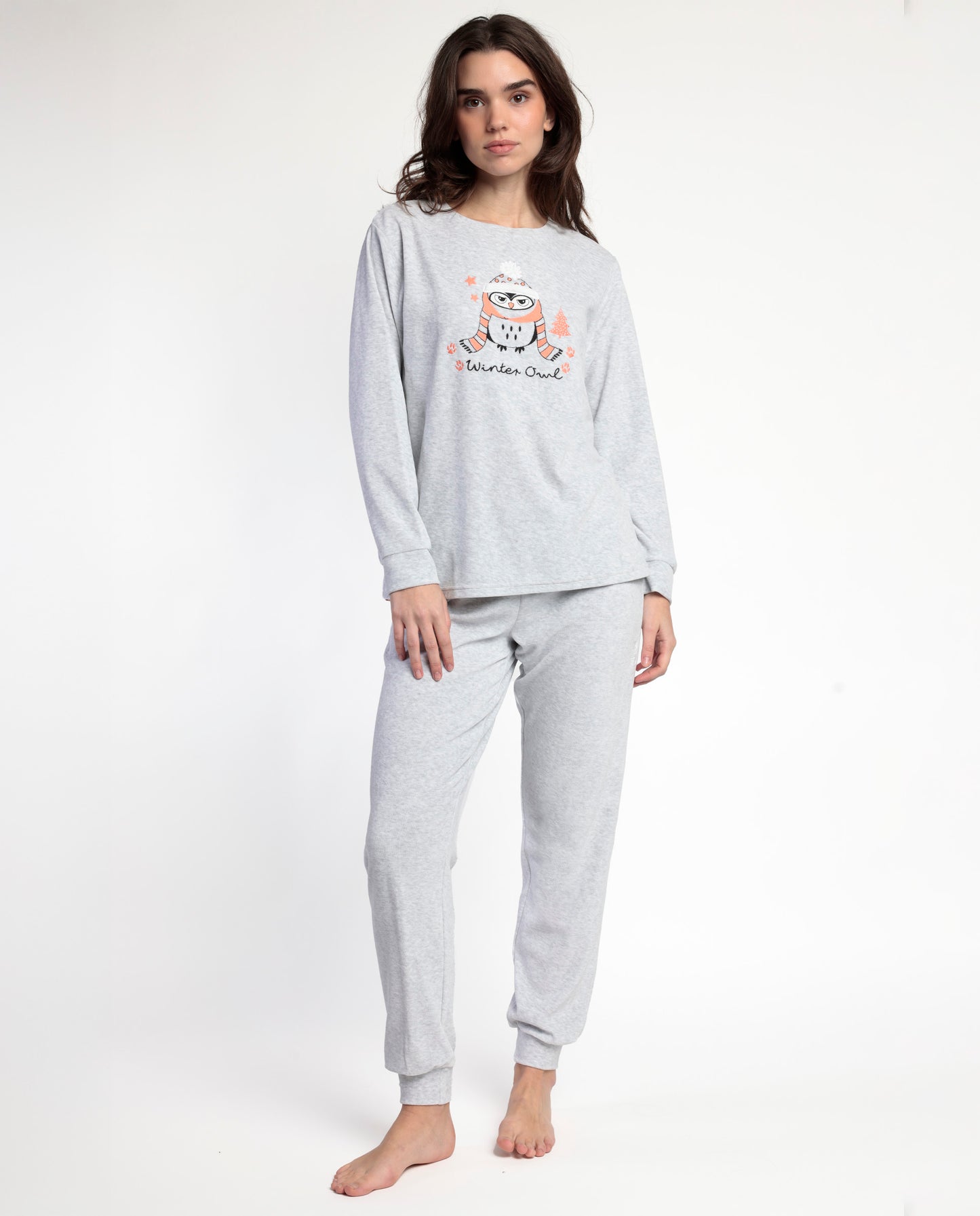 Pijama Manga Larga Terciopelo Winter Owl para Mujer