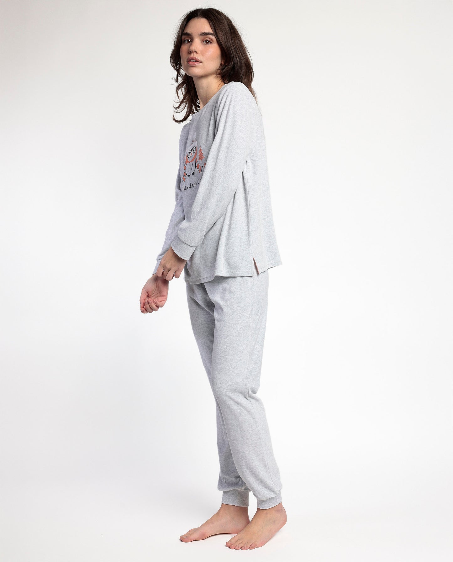 Pijama Manga Larga Terciopelo Winter Owl para Mujer