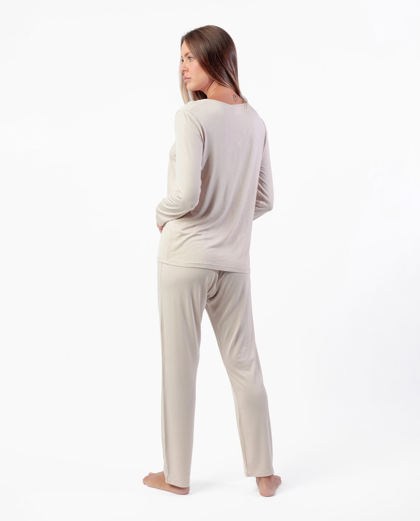 LUXURY Pijama Manga Larga Liso Cava para Mujer