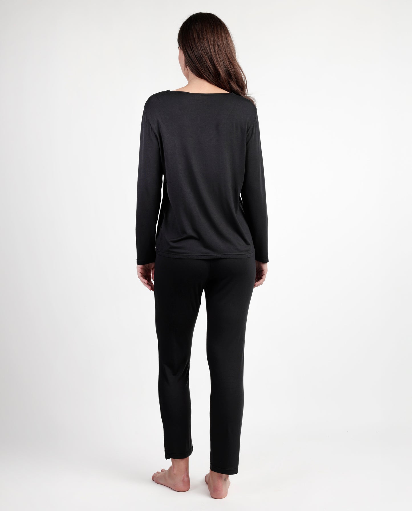 LUXURY Pijama Manga Larga Liso Negro para Mujer