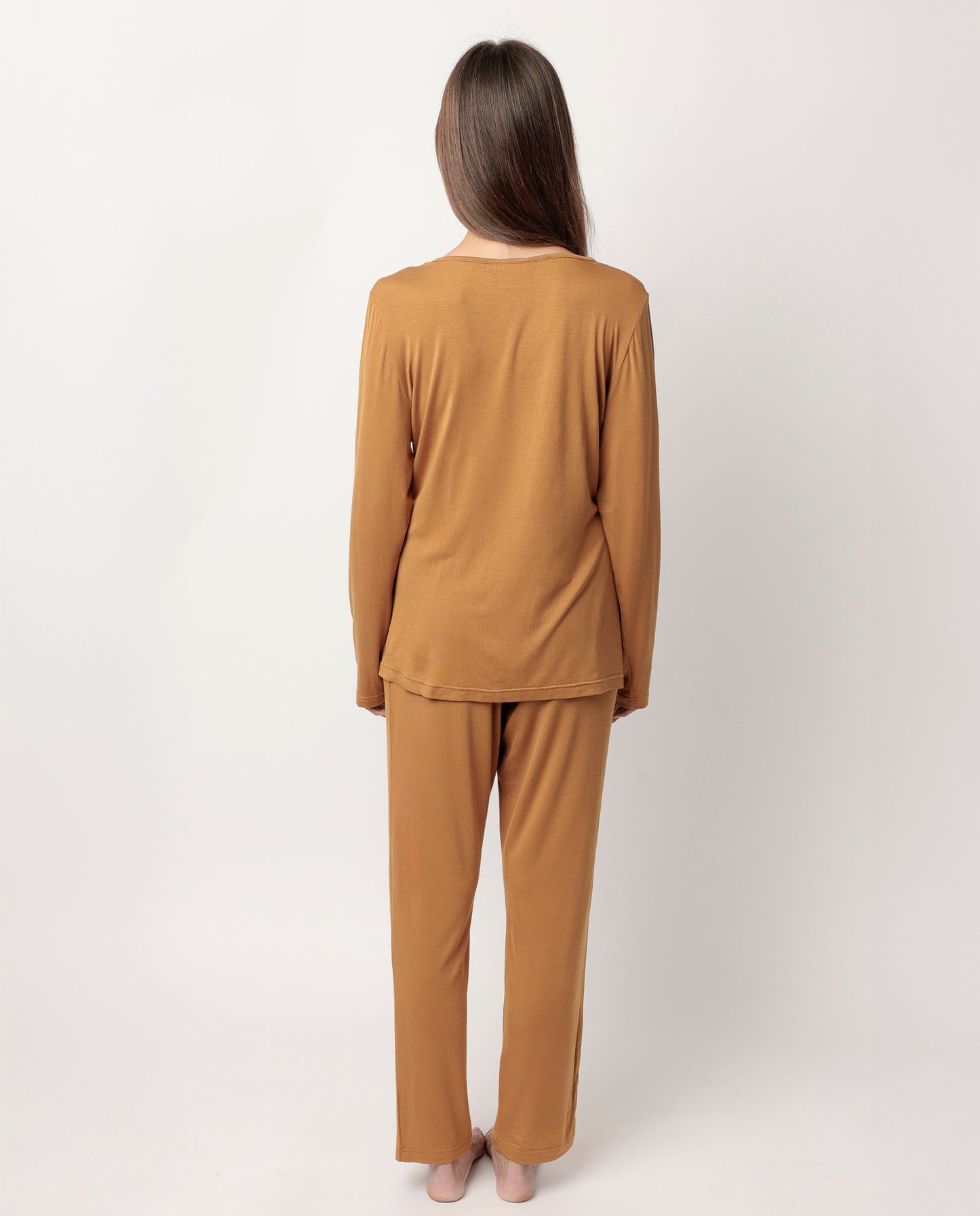 LUXURY Pijama Manga Larga Liso Cobre para Mujer