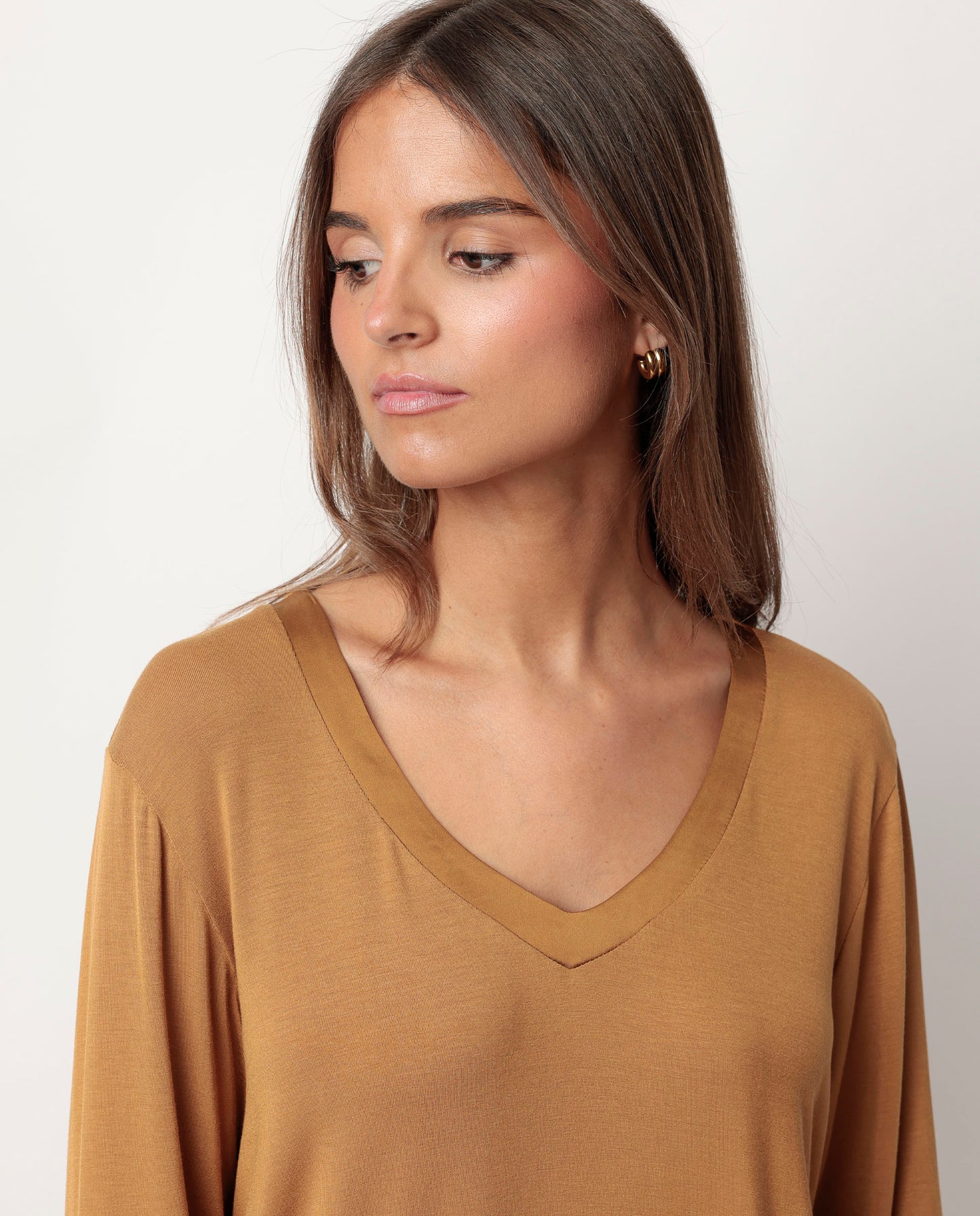 LUXURY Pijama Manga Larga Liso Cobre para Mujer