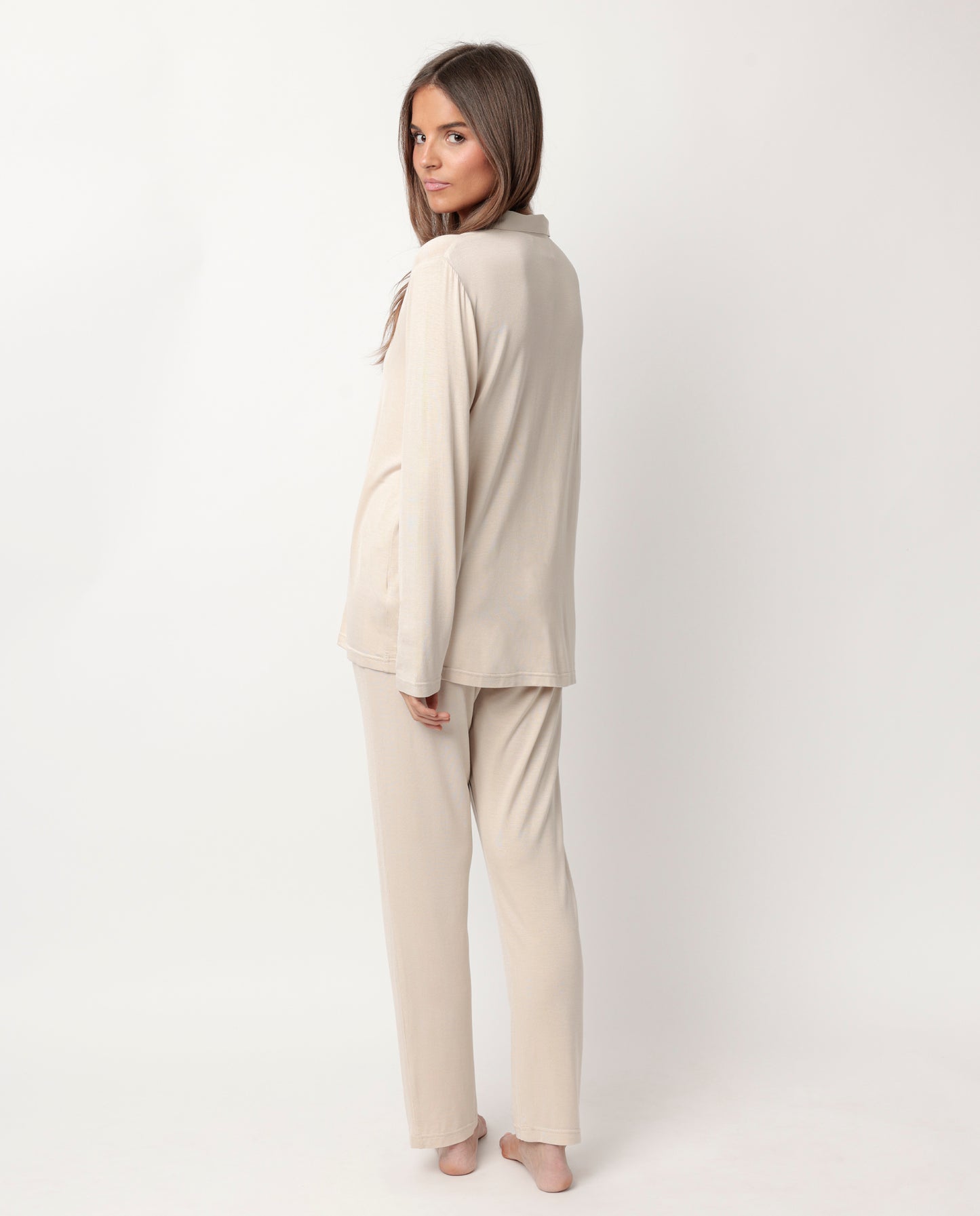 LUXURY Pijama Manga Larga Abierto Liso cava para Mujer