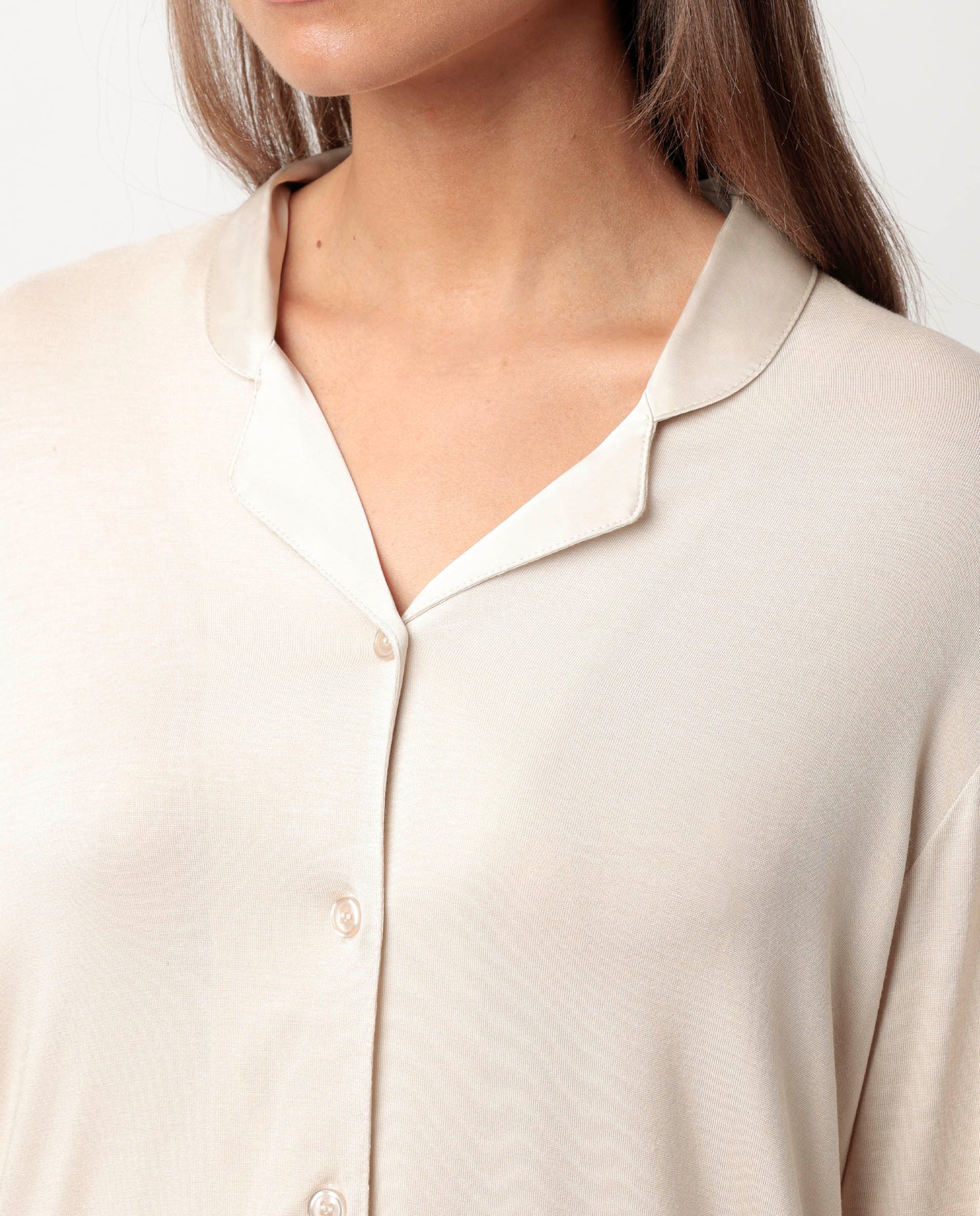 LUXURY Pijama Manga Larga Abierto Liso cava para Mujer